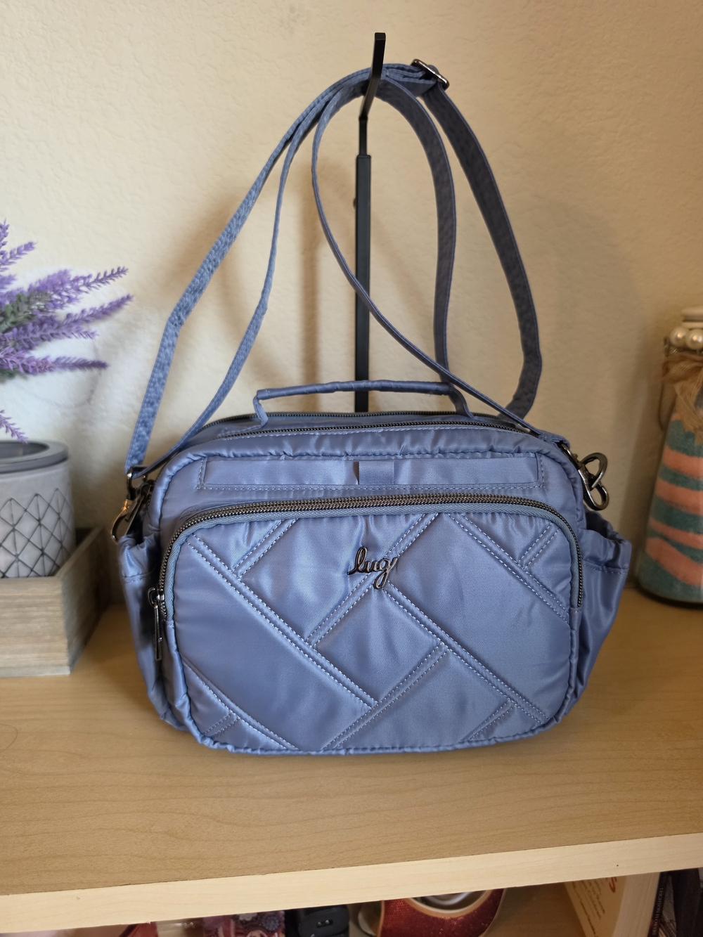 Lug Boomer Quilted Crossbody Bag in Dusty Blue
